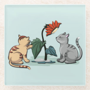 Kittens Zomerpret Zeegroene kleur Glazen Onderzetter