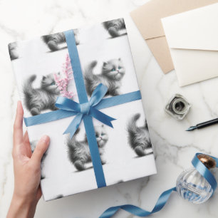 Kittenschets op wit cadeaupapier