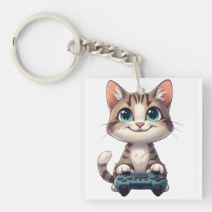 Kittenspelletje met spelcontroller Lachende Gamer Sleutelhanger
