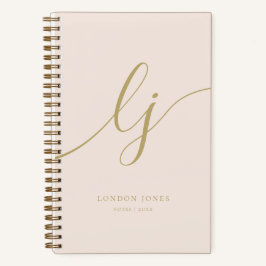 Kittige Monogram Calligrafie Initiaal Roze Goud Notitieboek