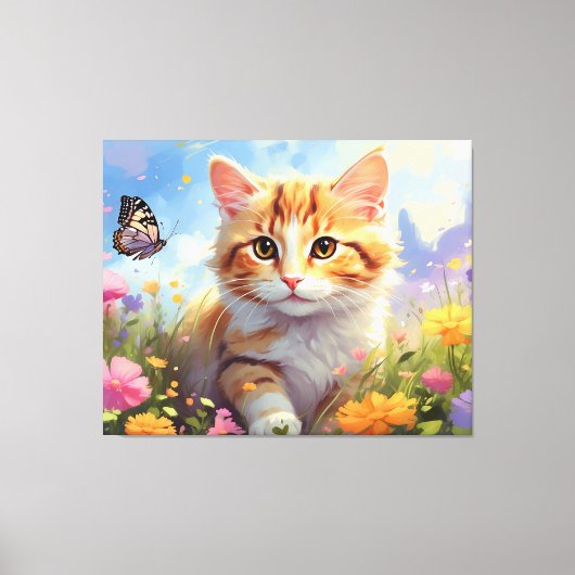*~*  Kitty Cat 5:4  Kitten Butterfly Bloemen AP68 Canvas Afdruk (Voorkant)