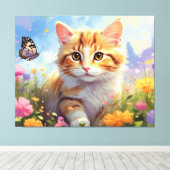 *~*  Kitty Cat 5:4  Kitten Butterfly Bloemen AP68 Canvas Afdruk (Insitu (Houten vloer))