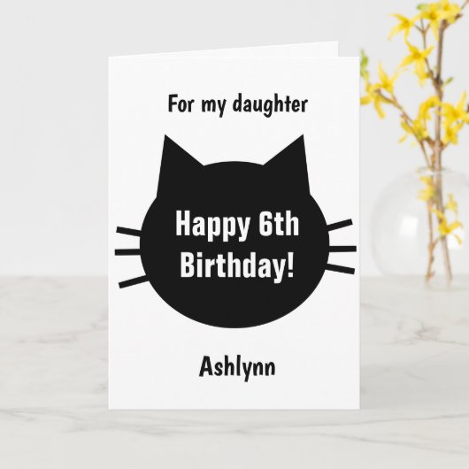 Kitty Cat 6th Birthday Kaart (Gele Bloem)