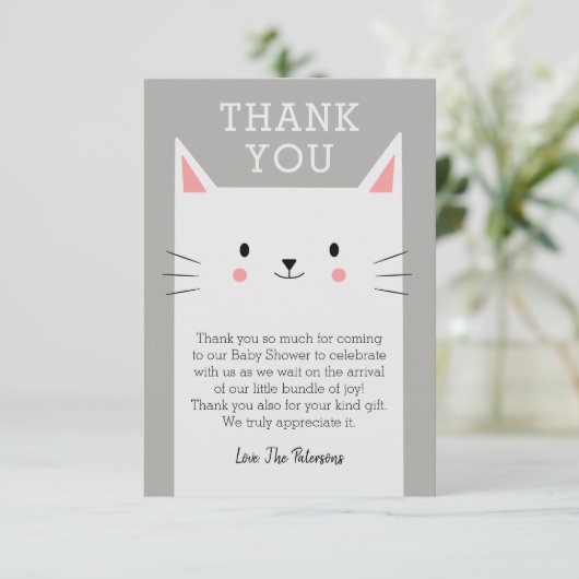 Kitty Cat Baby shower Dank u Custom Bedankkaart (Staand voorkant)