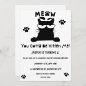 Kitty Cat Birthday Kitten Pawty Invite Kaart (Voorkant / Achterkant)