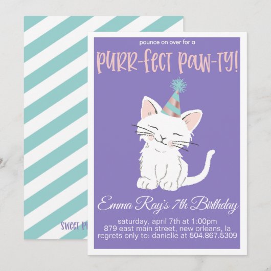Kitty Cat Birthday Party Invitation (Devant / Derrière)