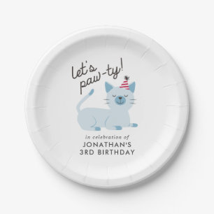 Kitty Cat Birthday Party   Let's Pawty Blue Papieren Bordje