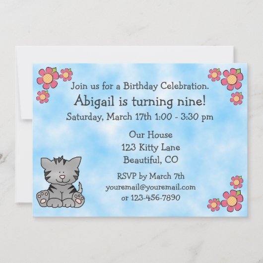 Kitty Cat Birthday Uitnodiging (Voorkant)