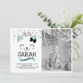 Kitty Cat Birthday Uitnodiging met foto (Staand voorkant)