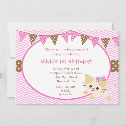 Kitty Cat Birthday-uitnodigingen Kaart (Voorkant)