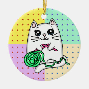 Kitty Cat Breien met Garens Keramisch Ornament