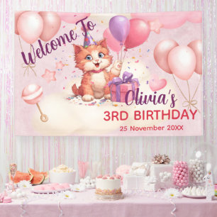 Kitty Cat Celebration Verjaardagsbanner Spandoek