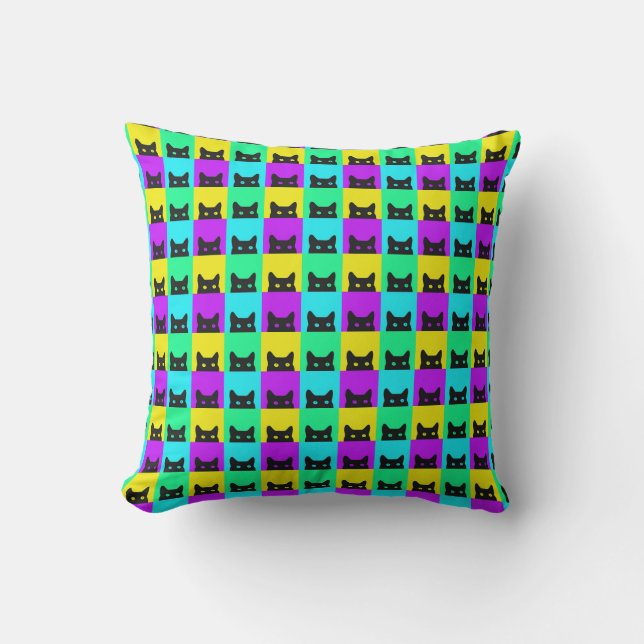 Kitty Cat Colorful Block Kussen (Voorkant)