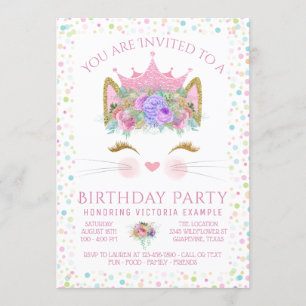 Kitty Cat Confetti Verjaardagsfeestje Kaart