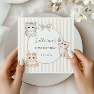 Kitty Cat Eerste Verjaardag Neutrale Kat Feest Dec Servet