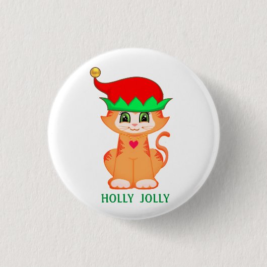 Kitty Cat Elf Kerstmis Ronde Button 3,2 Cm (Voorkant)