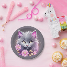Kitty Cat en roze bloemen