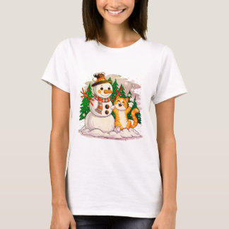 Kitty Cat en Snowman Vrienden voor Winter Lovers T-shirt