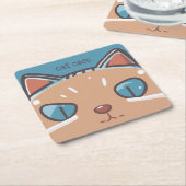 Kitty Cat Faced Vierkante Kartonnen Onderzetter (Schuin)