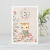 Kitty Cat Floral Girly 3rd Birthday Kaart (Staand voorkant)