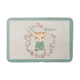 Kitty Cat Floral Persoonlijke naam Girly Kitten Badmat