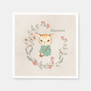 Kitty Cat Floral Persoonlijke naam Girly Kitten Servet