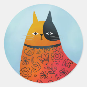 Kitty Cat Folk Art Sticker