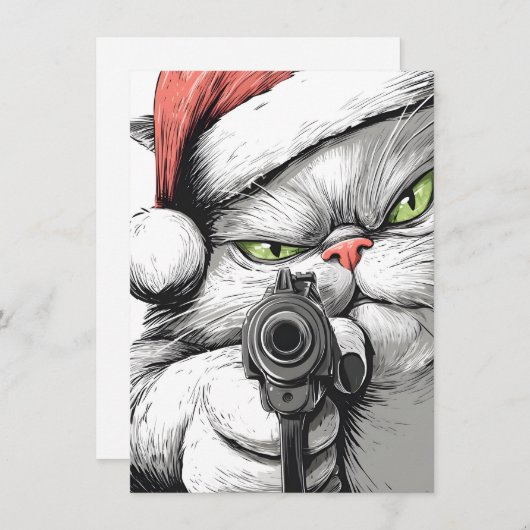 Kitty Cat has a Gun Funny Christmas Cards Feestdagenkaart (Voorkant / Achterkant)