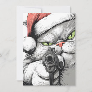 Kitty Cat heeft een pistool Grappige kerstkaarten Feestdagenkaart