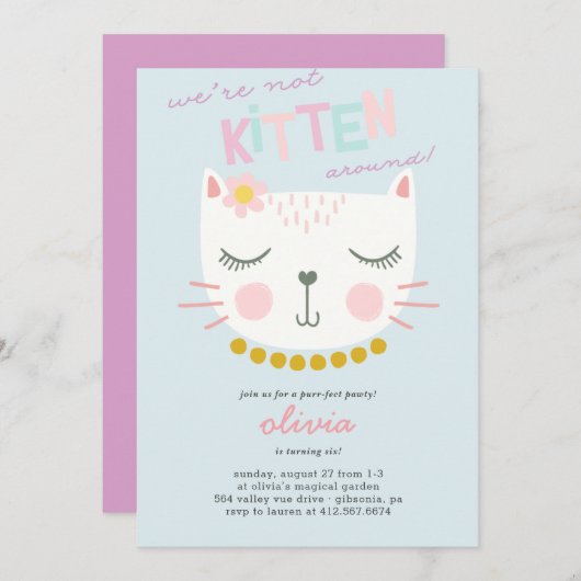Kitty Cat Kids Birthday Uitnodiging (Voorkant / Achterkant)