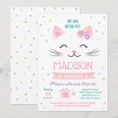Kitty Cat Kitten Birthday Uitnodigingen voor meisj (Voorkant / Achterkant)