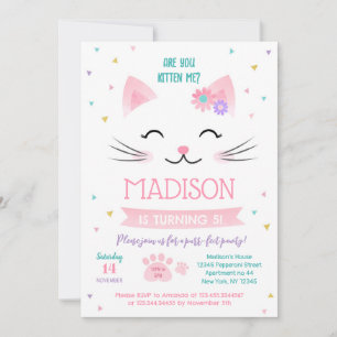 Kitty Cat Kitten Birthday Uitnodigingen voor meisj