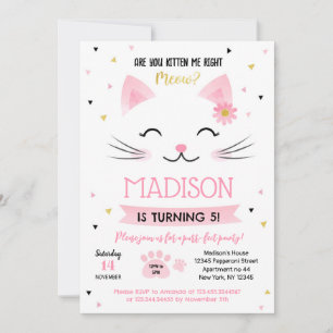 Kitty Cat Kitten Birthday Uitnodigingen voor meisj