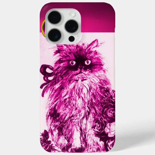 KITTY CAT - KITTEN, FUCHSIA PINK ROSES Gem Monogra Case-Mate iPhone Case (Achterkant)