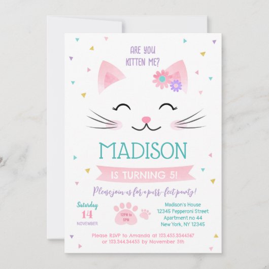 Kitty Cat Kitten Invitations pour l'anniversaire d (Devant)