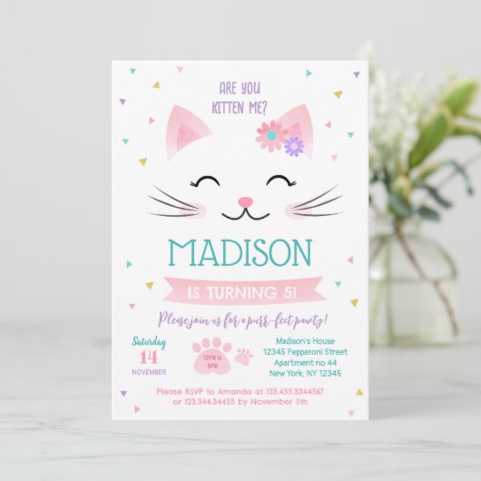 Kitty Cat Kitten Invitations pour l'anniversaire d (Debout devant)