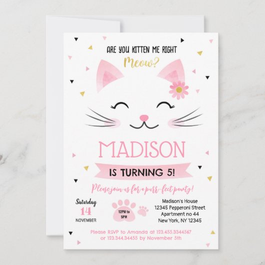 Kitty Cat Kitten Invitations pour l'anniversaire d (Devant)