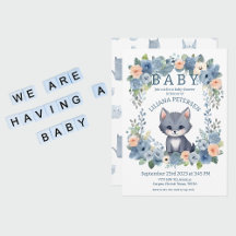 Kitty Cat Kitten Pastel Blue Boy Baby shower Invit