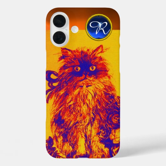 KITTY CAT, KITTEN YELLOW BLUE ROZEN Gem Monogram Case-Mate iPhone Case (Achterkant)