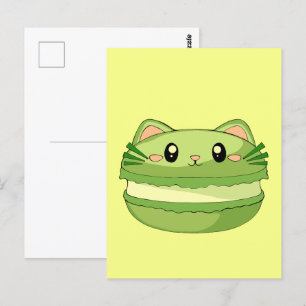 Kitty Cat Matcha Macaron Briefkaart