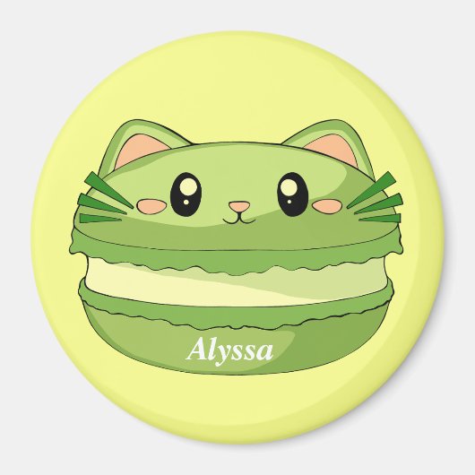 Kitty Cat Matcha Macaron Magneet (Voorkant)
