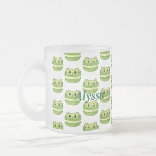 Kitty Cat Matcha Macaron Matglas Koffiemok