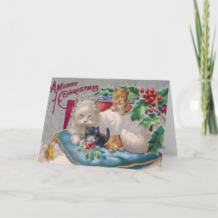 Kitty Cat Merry Christmas Personaliseer het 2 Feestdagen Kaart
