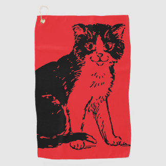 Kitty Cat op Rode Fijne Kunst Golfhanddoek