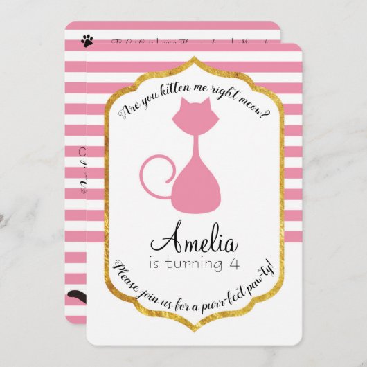 Kitty Cat Party Anniversaire Invitation (Devant / Derrière)