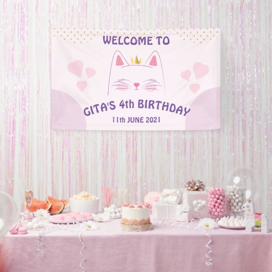 Kitty Cat Pink Birthday Banner (Feest)