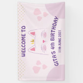 Kitty Cat Pink Birthday Banner (Verticaal)