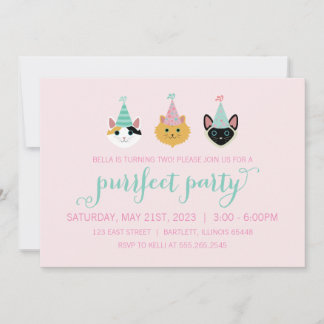Kitty Cat Pink en Green Birthday Party, Kitten Kaart
