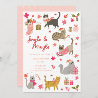 Kitty Cat Pink Kerstfeest Uitnodiging