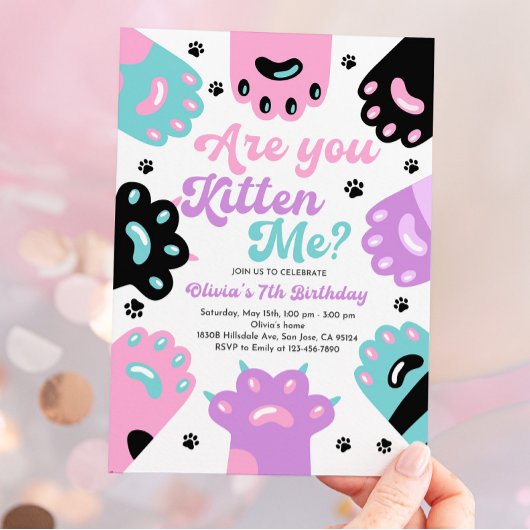 Kitty Cat Retro Verjaardag uitnodiging